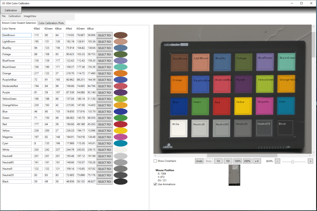 The kSA BGD Color Analysis tool automatically enters the color calibration slope and intercept values for the three colors.